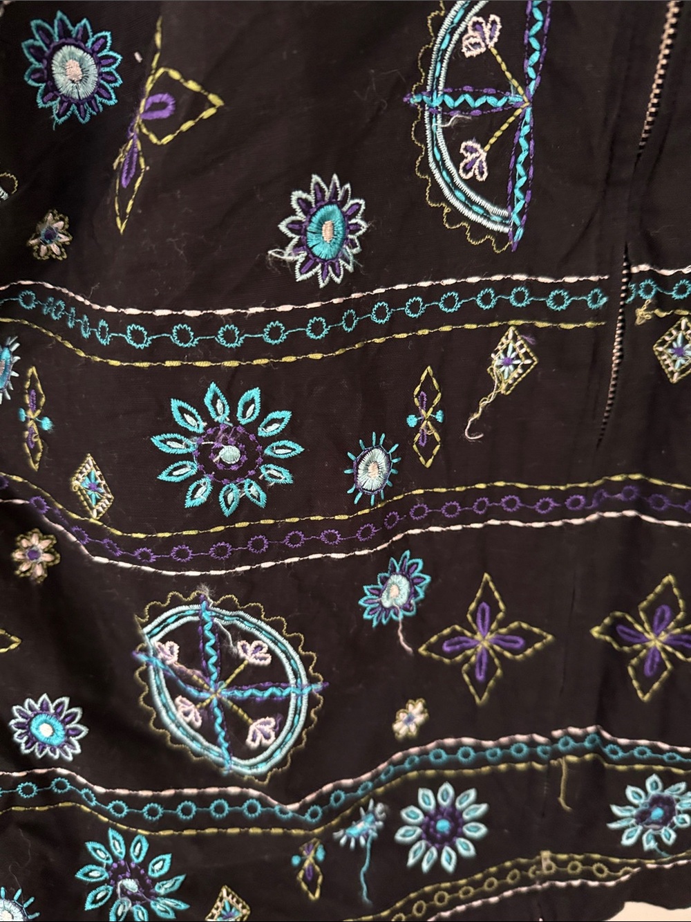 Black Embroidered Zip-Front Jacket with Teal Floral Motif Size Large - Picture 4 of 9